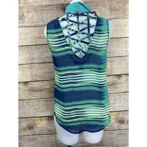Material Girl Shirt Top Sexy Open Back Cut Out Sleeveless  Green Black XS